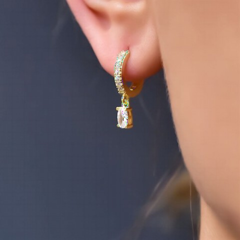 jewelry - Oval Stone Dangle Ring Silver Earrings 100349990 - Turkey