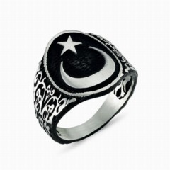 Black Background Moon Star Silver Ring 100348302
