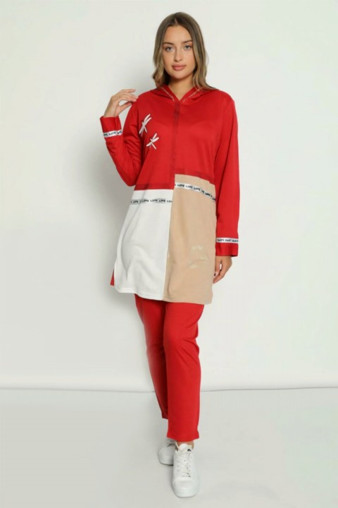 Pajamas - طقم بدلة رياضية بقلنسوة بتفاصيل من الأحجار للنساء 100342528 - Turkey