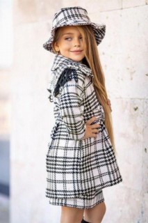 Girl Child's Shoulder Drawstring Crowbar Coat Hat Black-White Skirt Suit 100344714