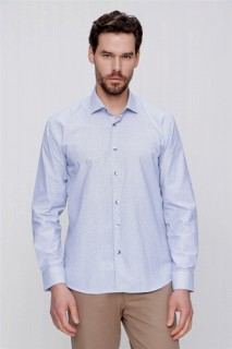Shirt - قميص بقصة ضيقة بطبعات زرقاء للرجال بمقاس نحيف 100350767 - Turkey