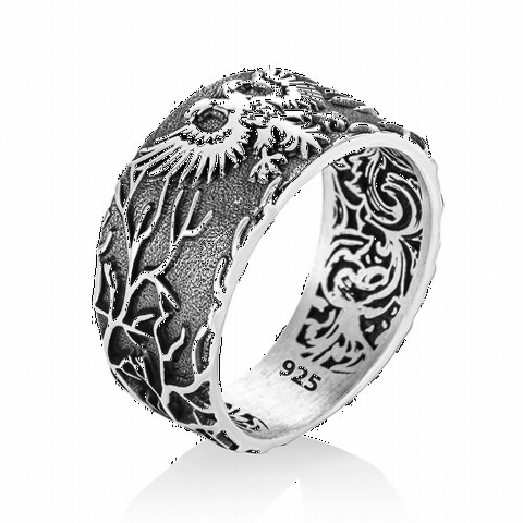 Double Headed Eagle Edges Motif Sterling Silver Ring 100349436