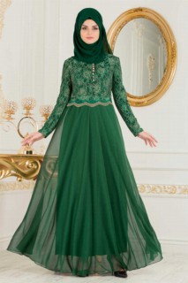 Evening & Party Dresses - Green Hijab Evening Dress 100299308 - Turkey