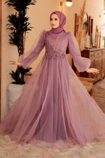 Wedding & Evening - Dusty Rose Hijab Abendkleid 100341377 - Turkey
