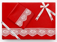 Home Product - Puka Plain Lace Duvet Cover Set Red 100258405 - Turkey