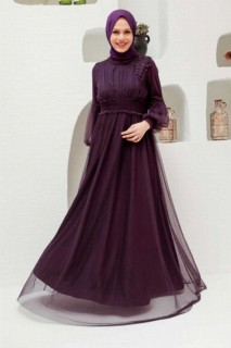 Wedding & Evening - Plum Color Hijab Evening Dress 100340496 - Turkey