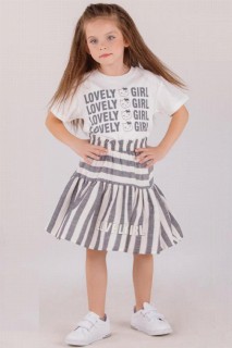 Kids - Girl Boy New Lovely Girl Kitty Figure Striped Gray Skirt Suit 100328207 - Turkey