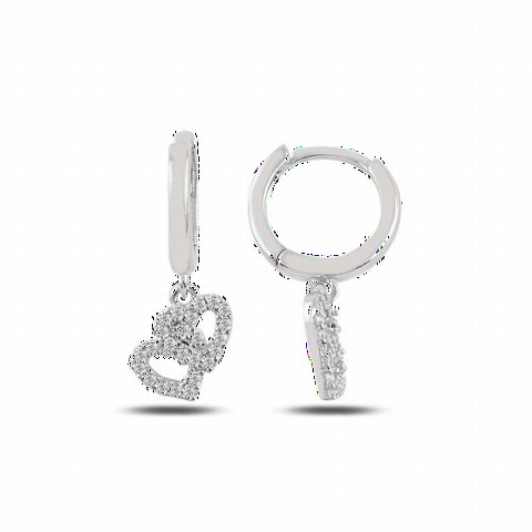 jewelry - Double Heart Model Stone Silver Earrings 100347524 - Turkey