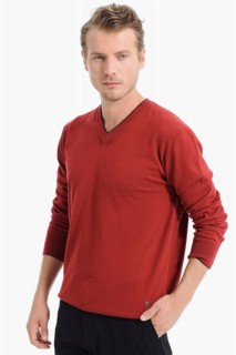 Men's Dark Claret Red Basic Dynamic Fit V Neck Knitwear Sweater 100345071
