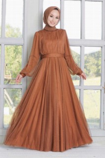 Evening & Party Dresses - Sunuff Colored Hijab Evening Dress 100335349 - Turkey