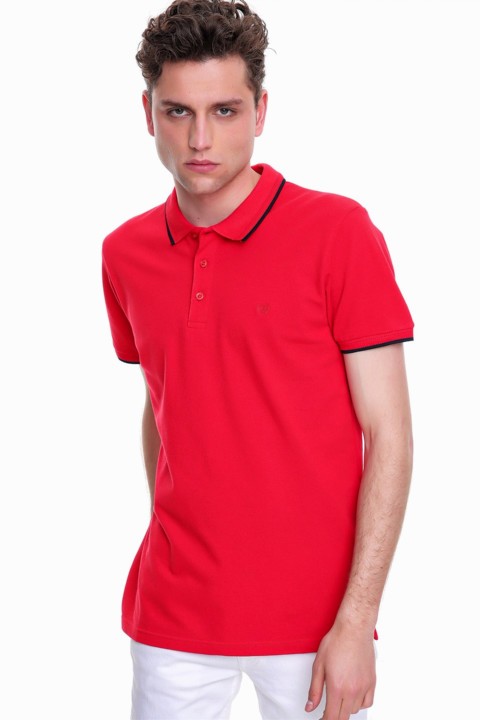 Men's Red Basic Polo Neck No Pocket Dynamic Fit Comfortable Fit T-Shirt 100351217