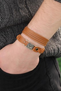 Brown Leather Men's Bracelet Combination With Metal Accessories 100318786