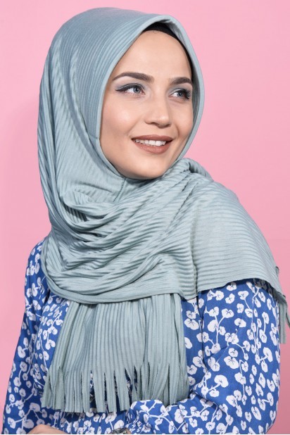 Pleated Hijab Shawl Water Green 100282915