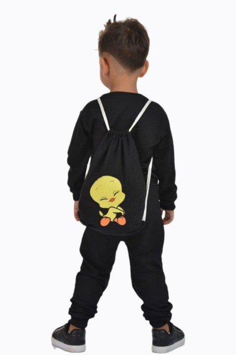 Unisex Kids Tweety Black Tracksuit Suit With Embroidered Bag 100326879