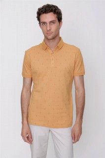 Men's Mustard Yellow Polo Collar 100% Cotton Dynamic Fit Comfortable Fit Printed Short Sleeve T-Shirt 100350822