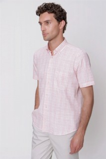 Men's Red Linen Regular Fit Comfy Cut Short Sleeved Pocket Shirt 100350878