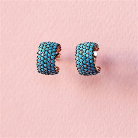 Five Row Turquoise Stone Women's Silver Earrings 100347303