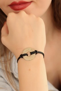 Bracelet - HAPPY (Happy) Black Leather Corded Unisex Mood Bracelet 100318845 - Turkey