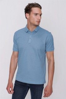 T-Shirt - تي شيرت رجالي بياقة بولو زرقاء 100٪ قطن ديناميكي ملائم ومريح بأكمام قصيرة 100351446 - Turkey