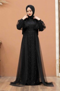Wedding & Evening - Black Hijab Evening Dress 100337564 - Turkey