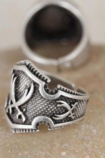Sword Figured Tumbled Gray Color Men's Adjusted Ring 100318657