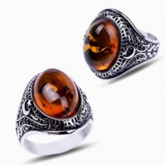 mix - Moon Star Drop Amber Stone Sterling Silver Ring 100347729 - Turkey