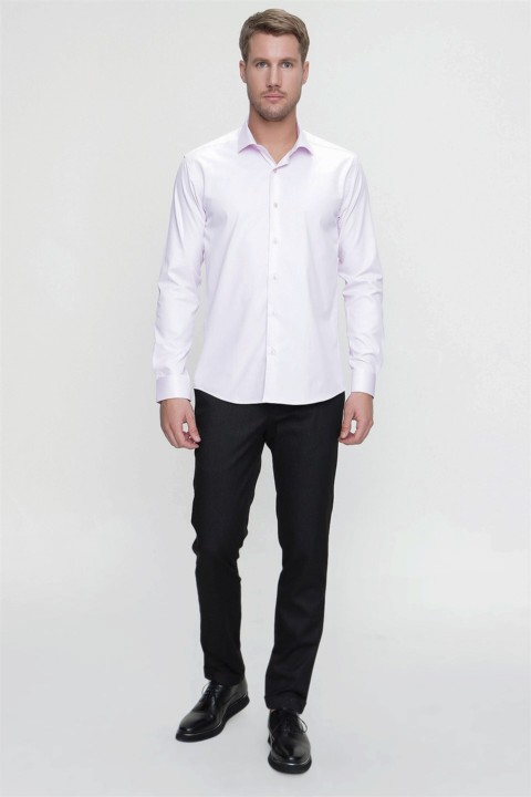 Men's Pink Slim Fit Slim Fit Solid Collar Long Sleeve Shirt 100350673