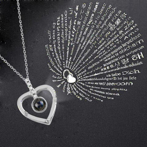 Heart in Hundred Languages ​​Model I Love You Silver Necklace Rose 100348064