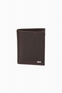 Multi-Compartment Vertical Brown Leather Men's Wallet 100345400