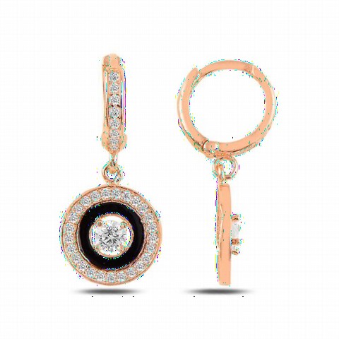 Jewelry & Watches - Zircon Stone Black Enamel Silver Earrings 100347485 - Turkey