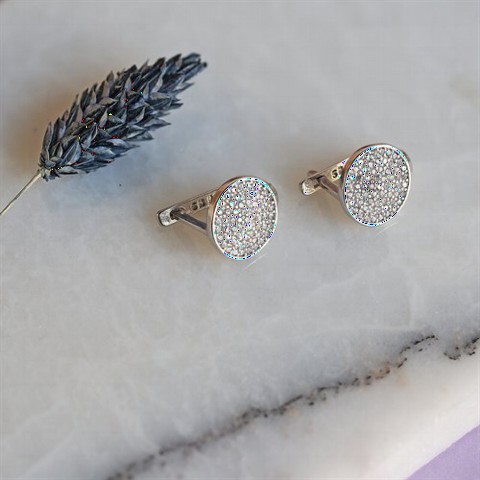 jewelry - Oval Stone Women's Silver Earrings Silver 100347364 - Turkey