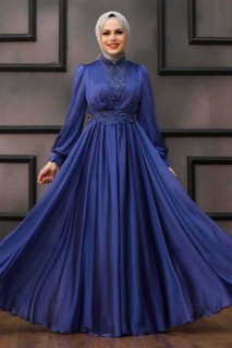 Wedding & Evening - Indigoblaues Hijab-Abendkleid 100336970 - Turkey
