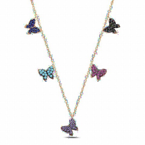 Other Necklace - Colorful Butterfly Model Women's Silver Necklace 100346954 - Turkey