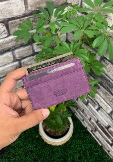 Guard Ultra Thin Unisex Purple Nubuck Minimal Leather Card Holder 100345871