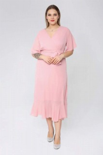 Plus Size Powder Chiffon Bottom Pleated Double Breasted Collar Dress 100276661