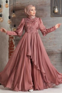Evening & Party Dresses - Terra Cotta Hijab Evening Dress 100336295 - Turkey