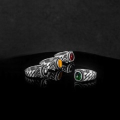 Knitted Patterned Red Zircon Stone Sterling Silver Ring 100346371