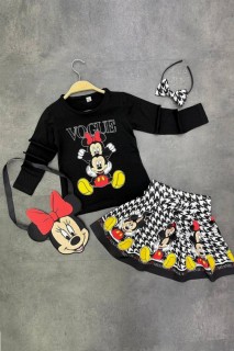 Outwear - Bedruckte Tasche mit Minnie Maus für Mädchen und gekrönter schwarzer Brechstangenrock-Anzug 100327233 - Turkey