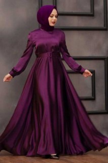 Plum Color Hijab Evening Dress 100337721