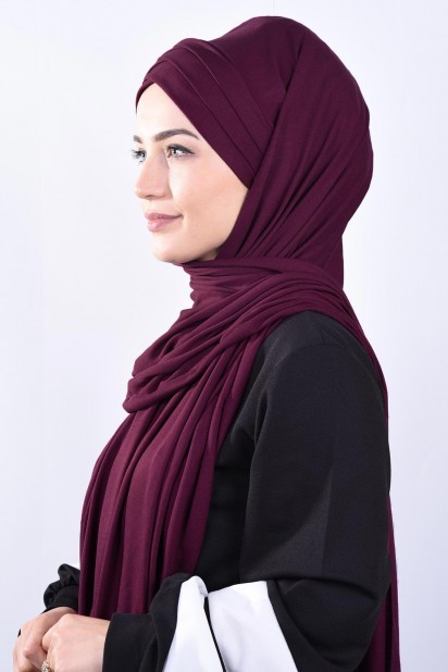 Combed 3-Stripes Ready Made Shawl Plum 100285214