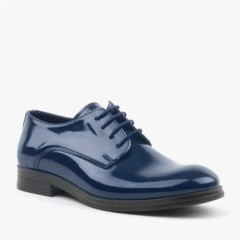 Navy Blue Patent Leather Lace-up Oxford Kids Shoes 100352405