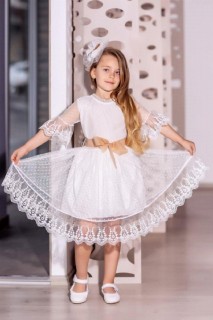 Kids - Girl Child Princess Ecru Dress with Guipure Bag 100326774 - Turkey
