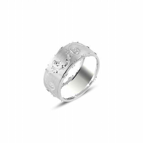 Men - Motif Embroidered Silver Wedding Ring 100347005 - Turkey