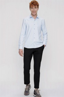 Men's Ice Blue Slim Fit Slim Fit Jacquard Solid Collar Long Sleeve Shirt 100350640