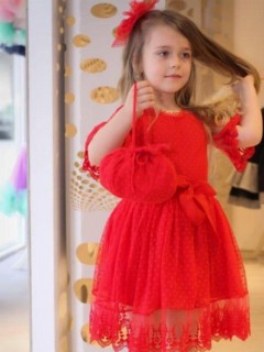 Baby Girl Princess Red Dress With Guipure Bag 100326726