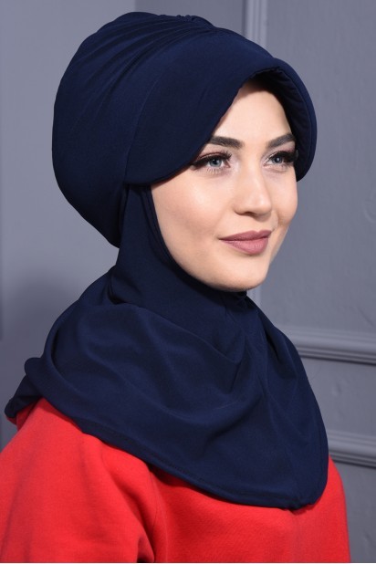 Woman Bonnet & Hijab - Bonnet Sport Echarpe Bleu Marine - Turkey