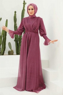 Woman - Dusty Rose Hijab Evening Dress 100339525 - Turkey