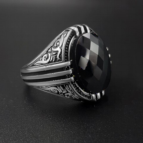 Oval Zircon Stone Patterned Silver Ring 100350257