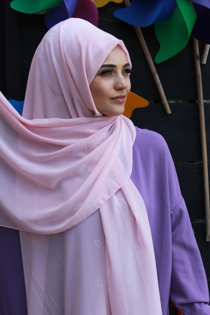 Woman Hijab & Scarf - Plain Chiffon Shawl Powder Pink 100285467 - Turkey