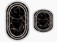 Other Accessories - Ensemble de 2 tapis de bain ovales à franges Linear Stone Noir Or 100260316 - Turkey